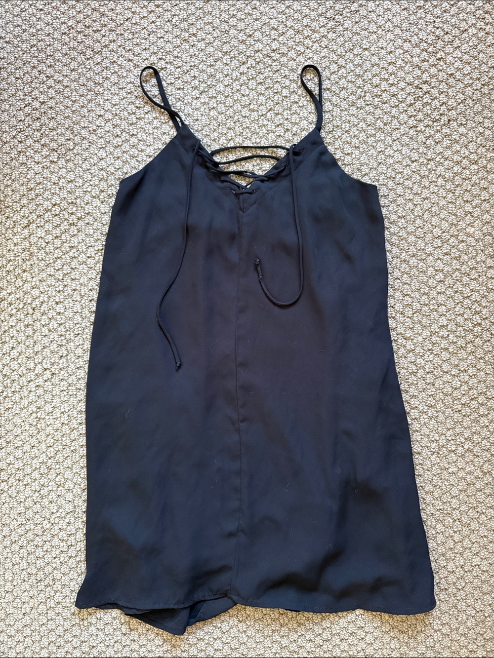 Black Spaghetti Strap Lace-Up Slip Dress
